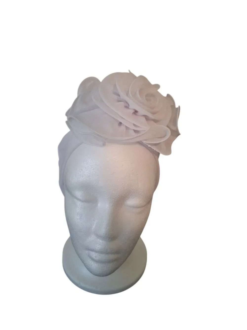 White Rose Fascinator Hat Turban Floral Bridal Wedding Church Tea Party Elegant